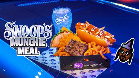 Whether youre feeling baked, sauced or loaded, Snoops Munchie Meal includes a wide variety of Jacks signature offerings to cure all late night cravings, sweet or salty, all for a suggested price of 14. . Snoop munchie meal calories